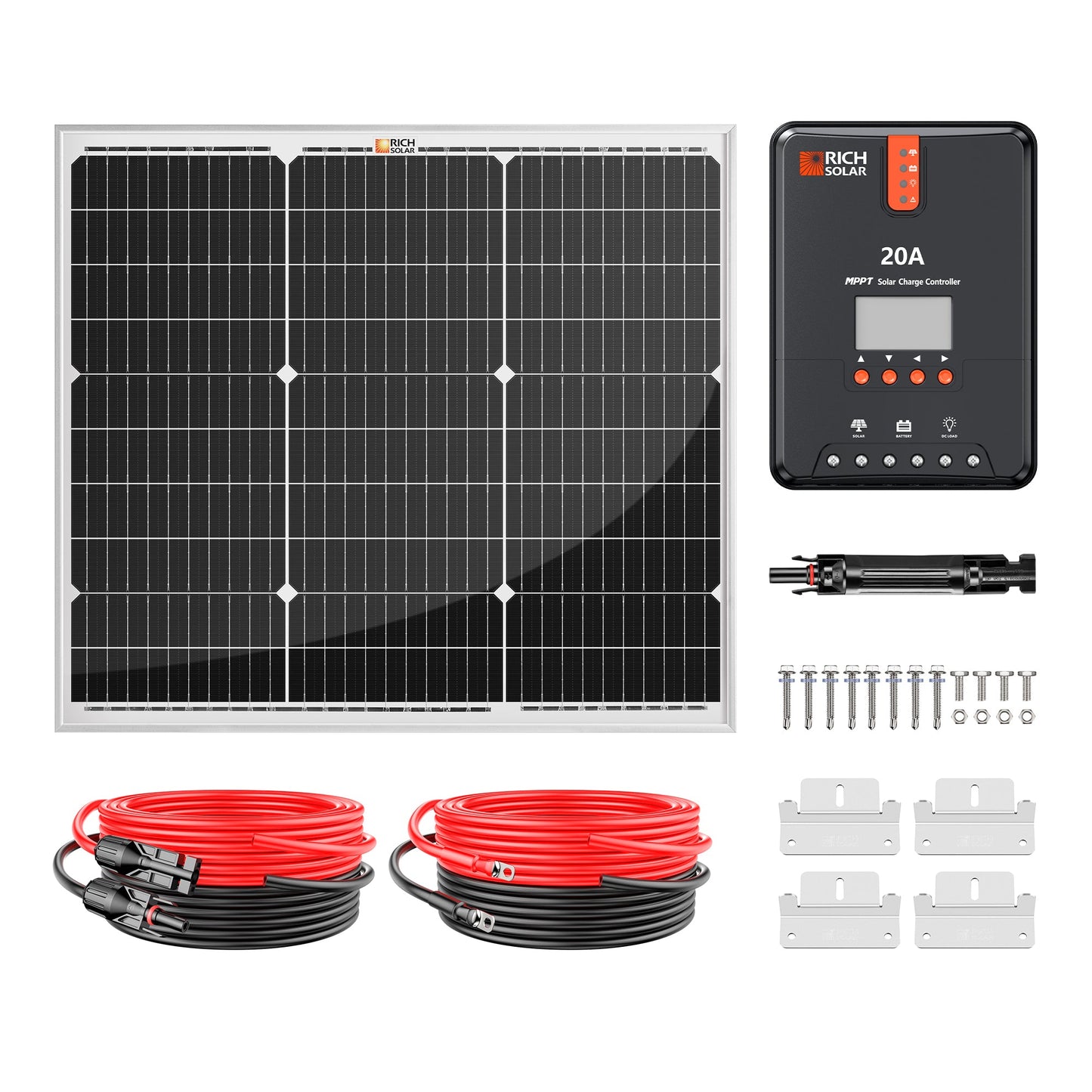 Rich Solar 50W 12V Monocrystalline Solar Kit with 20A MPPT Charge Controller
