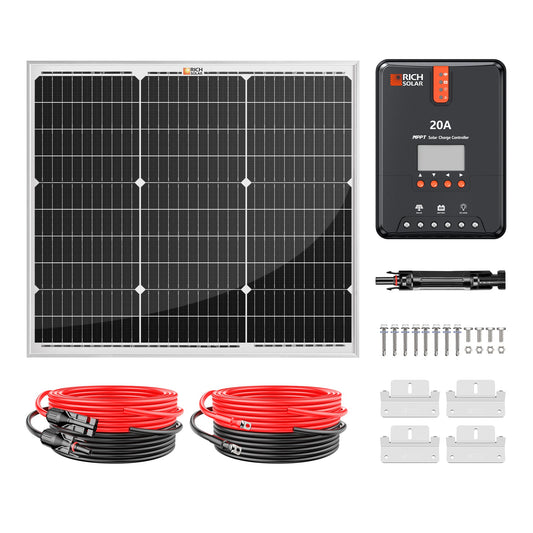 Rich Solar 50W 12V Monocrystalline Solar Kit with 20A MPPT Charge Controller