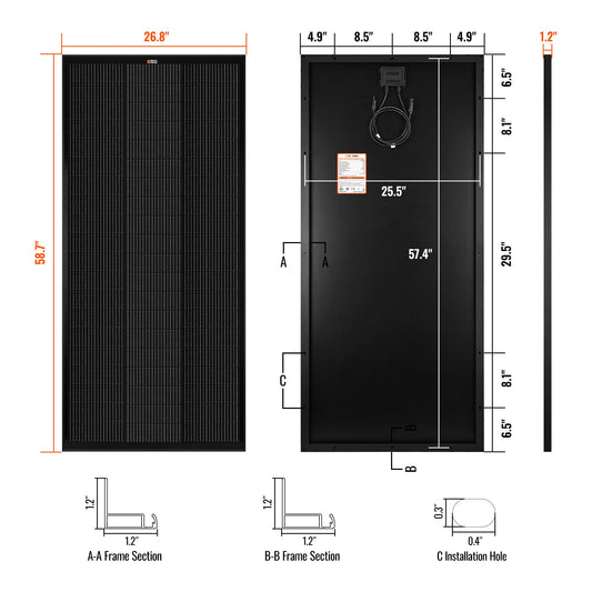 RICH SOLAR MEGA 200 200W 24V Monocrystalline Solar Panel - Pro & Onyx