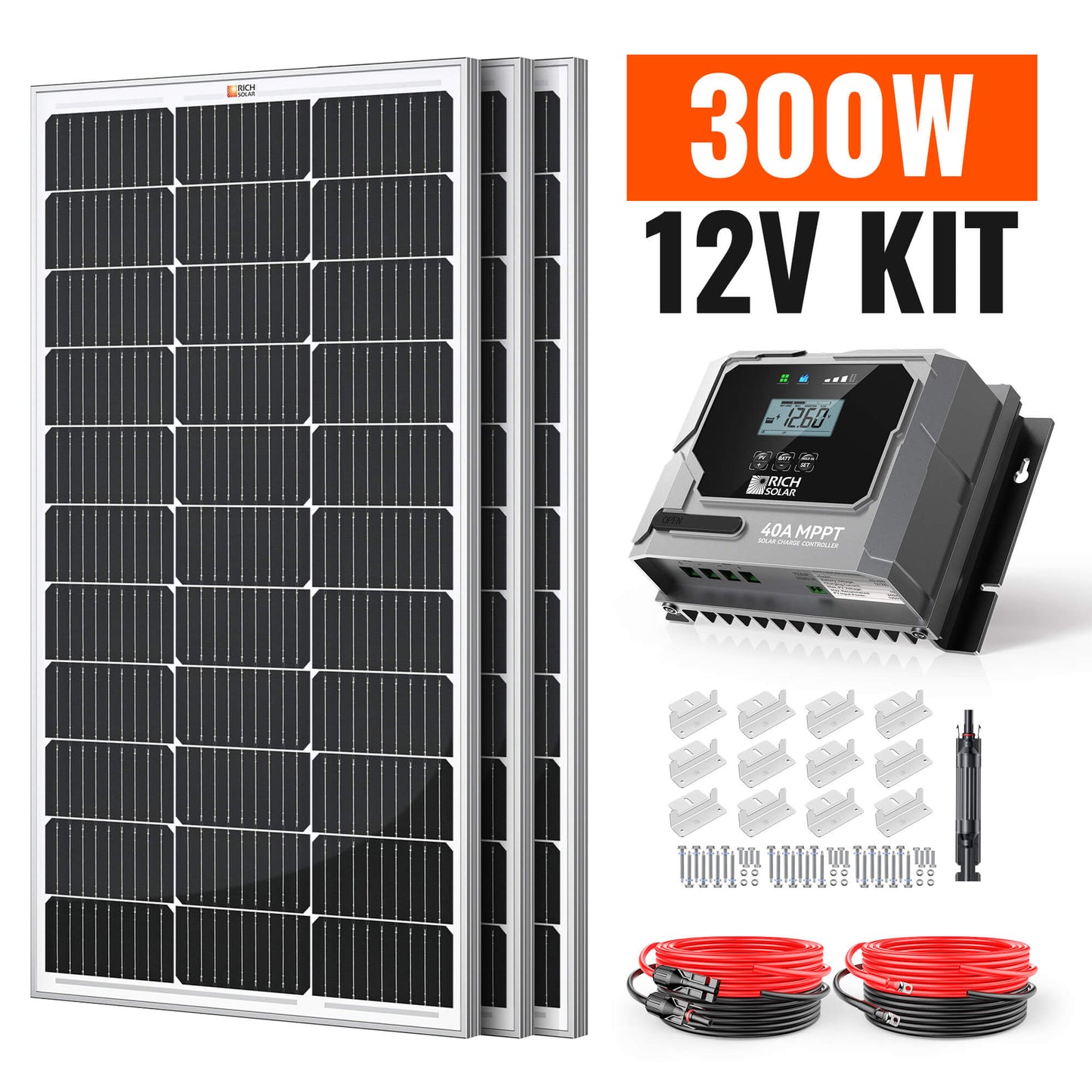 Rich Solar 300 Watt 12V MPPT Solar Kit (3x 100W Monocrystalline Panels)